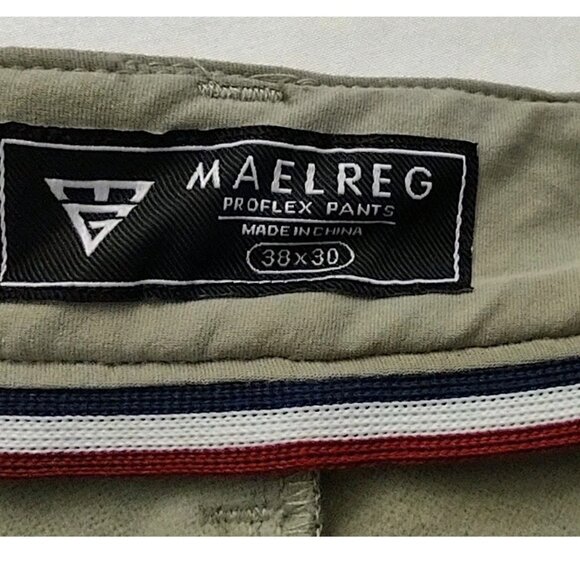 Maelreg Pro Flex Pants Men 38x30 Performance Golf Wicking Stretch Beige/Olive - Picture 10 of 13